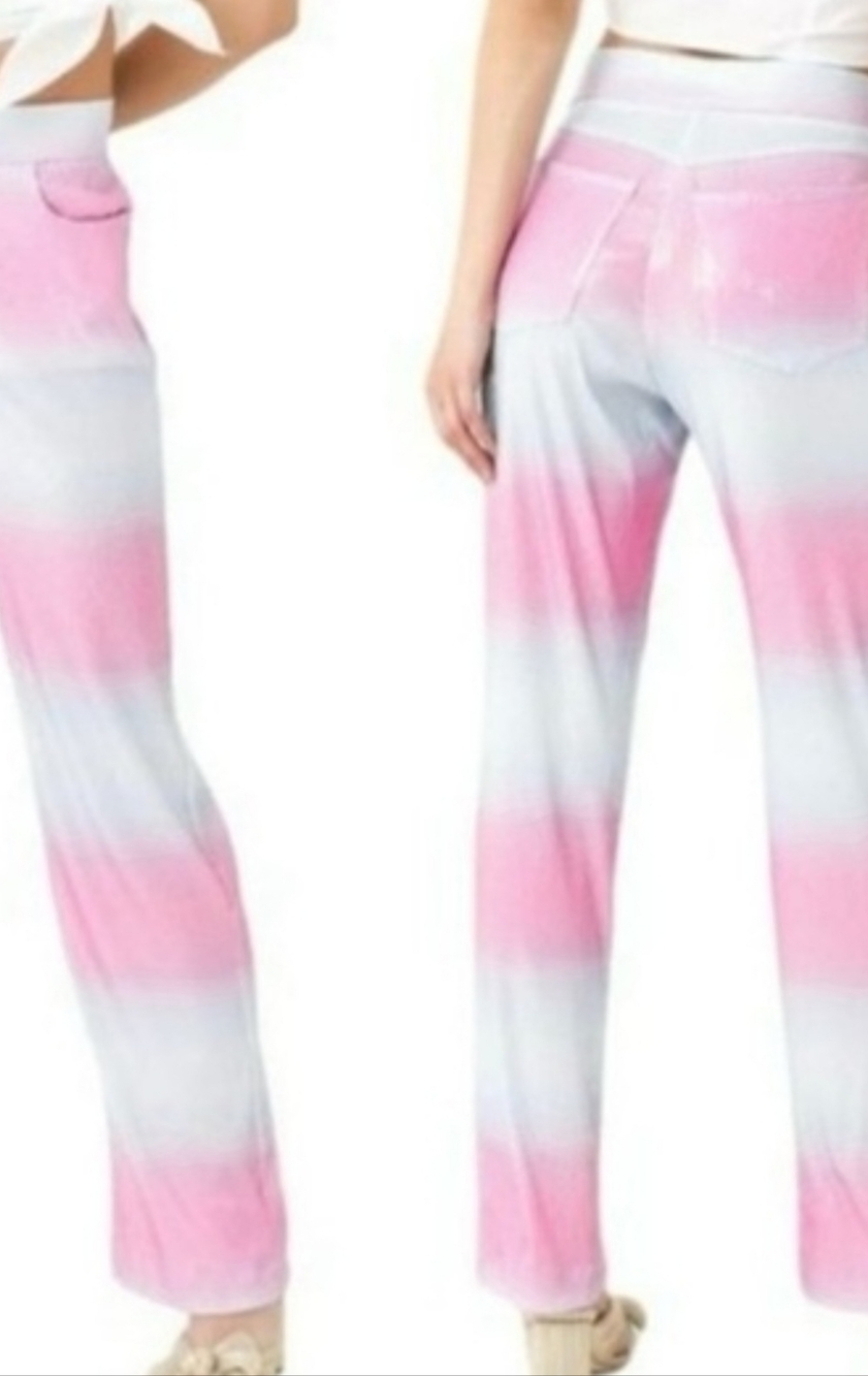 Anim Gilly Sequin Ombre Pink & White Straight Pants Size S NWT